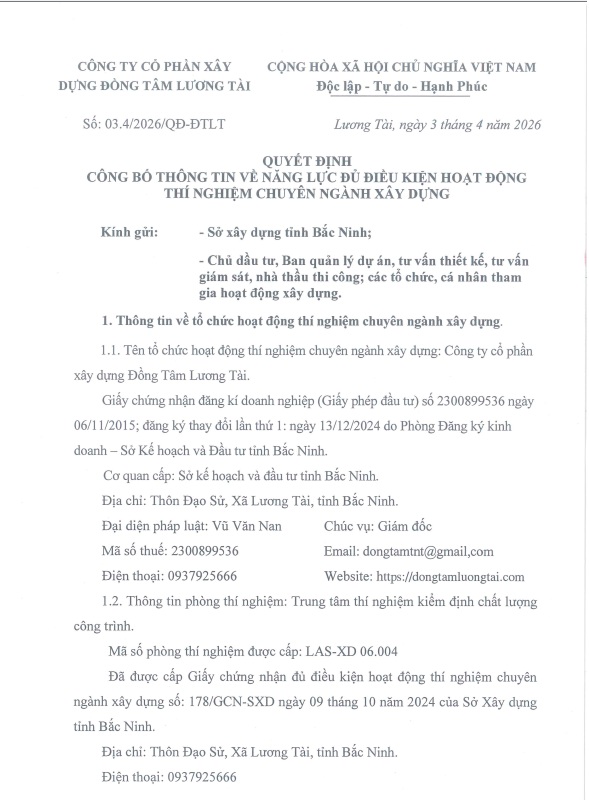 Quyết Định Công Bố Năng Lực